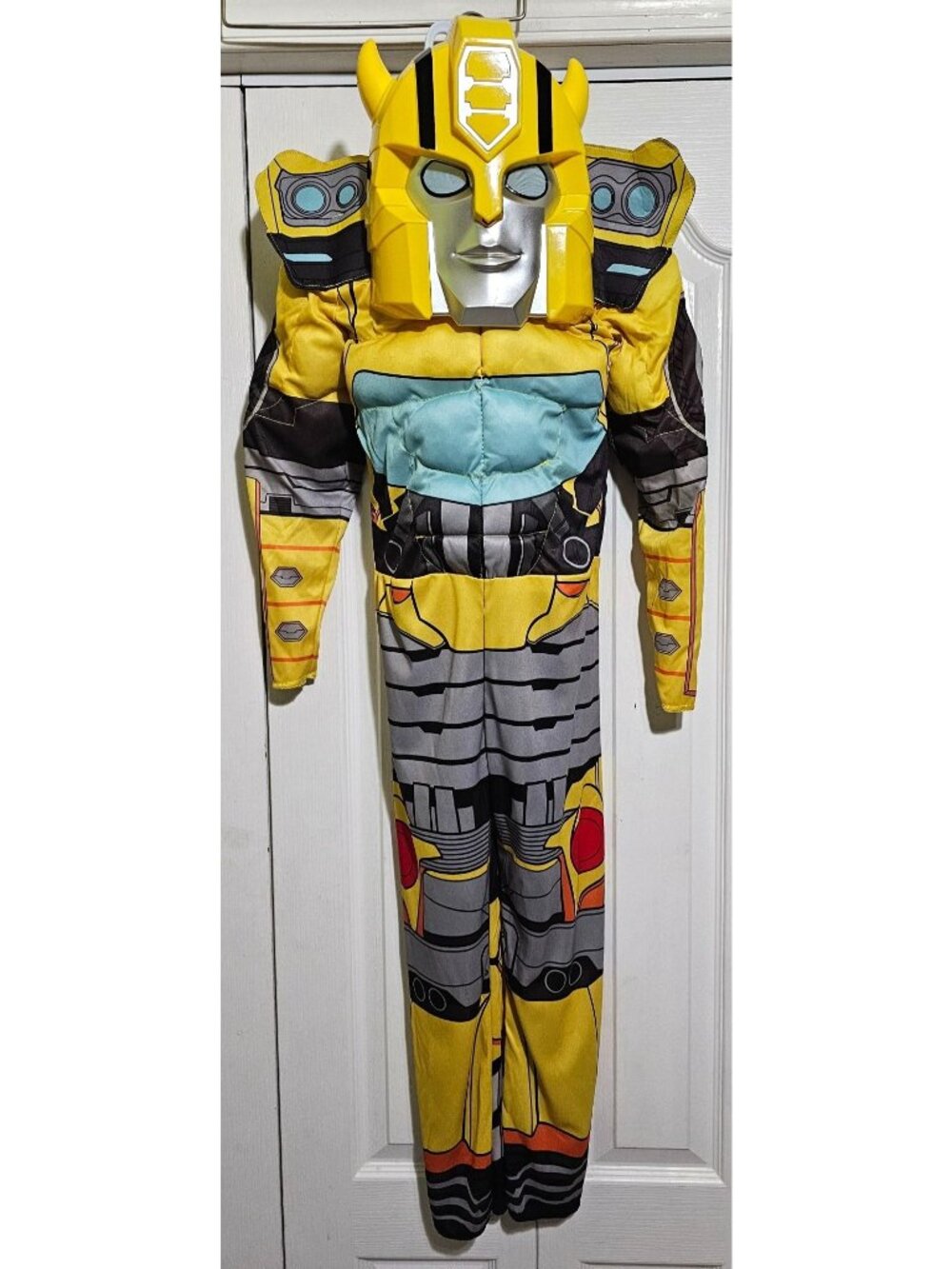 Transformers Bumblebee Muscle Jumpsuit Costume Mask Boys 7-8 Disguise Autobot